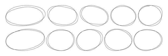 Hand-Drawn Circle Highlights. Ellipses pencil doodle style set. Doodle round circles for message note mark design element. Rough Scribble Round Shape Vector Collection