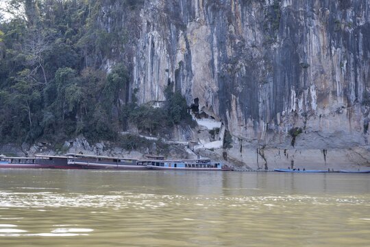 View over the Mekong at the Pak Ou Caves, Luang Prabang Province, Laos
