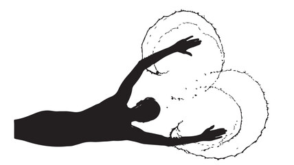 Dynamic swimmer silhouette gliding through water with powerful strokes in black and white, perfect for fitness and sports marketing, conveying strength and motion