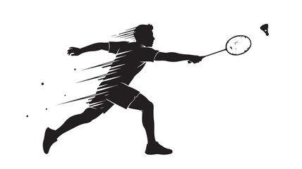 Dynamic badminton player in action silhouette with speed lines, perfect for sports branding, fitness campaigns, and athletic designs, conveying energy, power, and competitive spirit