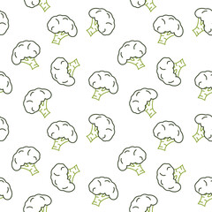 Seamless Broccoli Pattern Background. Hand Drawn Vegetable Outline Texture.