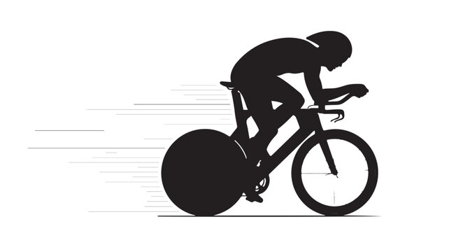 Dynamic silhouette of cyclist speeding forward with focused intensity, perfect for fitness campaigns, athletic gear promotions, and sports event advertising, showing determination