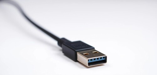 Close-up of a USB cable isolated on pure white background, usb cable,  equipment