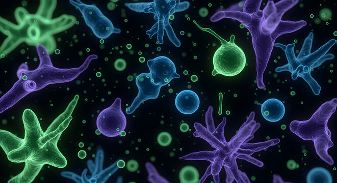 Microscopic viruses and bacteria in fluid medical science vector illustration - Powered by Adobe