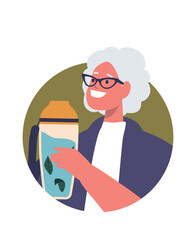 Elderly businesswoman advertising pure water