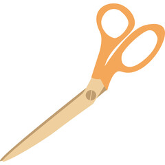 Orange Scissors With Beige Blades Open And Ready For Use Isolated On White Background