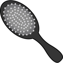 Oval Shaped Black Hairbrush with Silver Bristles Against a Clean White Background