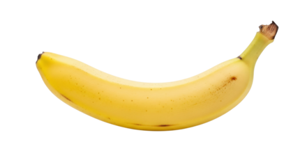 Single ripe yellow banana isolated on transparent background, a healthy and delicious tropical fruit, perfect for a snack or ingredient in various recipes