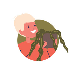 Boy kid with flower portrait