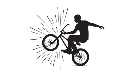 Fototapeta premium Dynamic silhouette of a BMX rider performing a daring stunt, showcasing extreme sports and youthful energy, perfect for action oriented campaigns and lifestyle branding, edgy design element