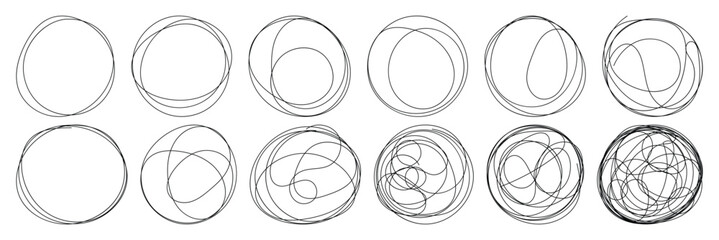 Grungy round scribble circle. Grungy round scribble circle. Scribble ovals, marker round elements. Free pencil round lines. Vector illustrator
