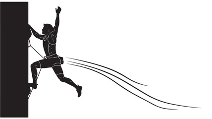 Dynamic silhouette of a rock climber reaching the summit with powerful energy, inspiring determination and athletic achievement, perfect for sport and fitness brands, motivational campaigns