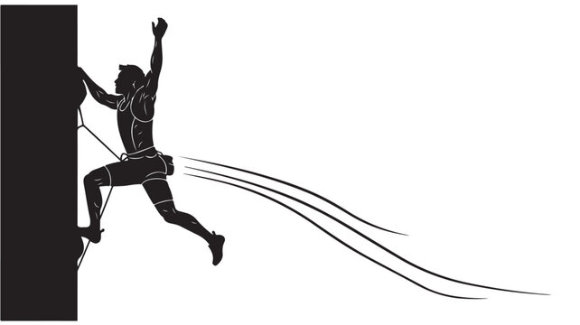 Dynamic silhouette of a rock climber reaching the summit with powerful energy, inspiring determination and athletic achievement, perfect for sport and fitness brands, motivational campaigns