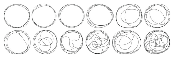 Grungy round scribble circle. Grungy round scribble circle. Scribble ovals, marker round elements. Free pencil round lines. Vector illustrator