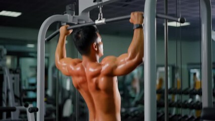 Man doing pull-ups at the gym building back muscle - Powered by Adobe