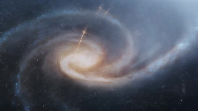 A stunning view of a distant spiral galaxy with a luminous core and swirling arms against a dark cosmic background, showcasing the beauty of the universe.