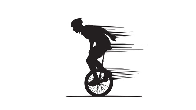 Dynamic silhouette of a unicyclist speeding forward with determination, showcasing athleticism and focus for sports marketing campaigns and fitness promotions, a symbol of balance and skill