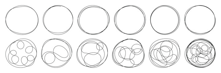Grungy round scribble circle. Grungy round scribble circle. Scribble ovals, marker round elements. Free pencil round lines. Vector illustrator