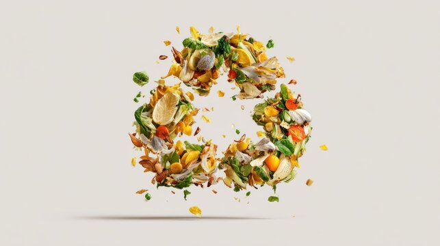 Recycle symbol made from food elements