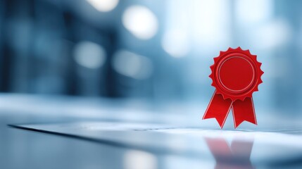 Red award ribbon on transparent background