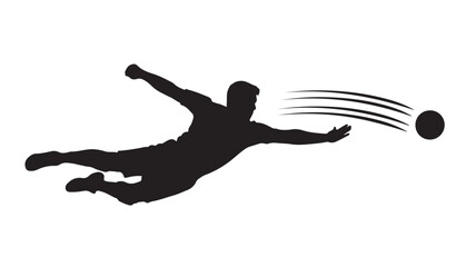 Dynamic goalkeeper silhouette soaring for the save, powerful action shot ideal for sports marketing, team spirit visuals, and athletic achievement campaigns, symbolizing agility and determination