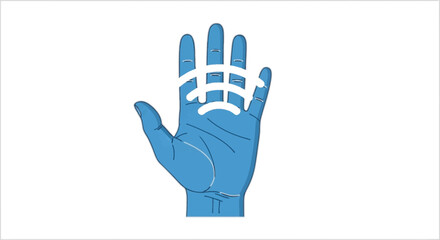 Obraz premium Blue human hand with white lines representing a digital or biometric scan.