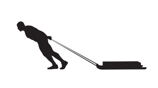 Powerful silhouette of a man pulling a heavy sled, showcasing strength and determination in a minimalist design, perfect for fitness, sports, or motivational themes