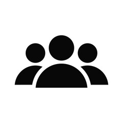 Three black abstract human figures in a row on white background group people