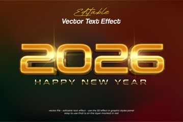 Vektor text effect 2026 premium gold 3d style template