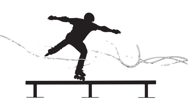 Dynamic silhouette of a rollerblader performing a trick on a rail, showcasing urban sports and active lifestyle, perfect for action packed designs and youth focused projects