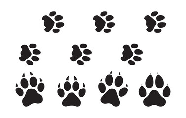 Paw prints set black color animal foot print vector isolated on white background