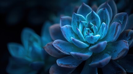Blue-lit succulent plant