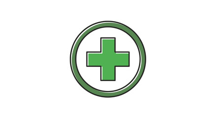 Obraz premium Green cross symbol inside a circle representing medical aid and healthcare.