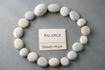 Stone Circle and Balance Card on Grey Tabletop