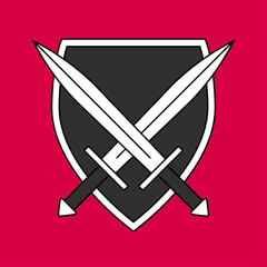 A black shield and two crossed swords