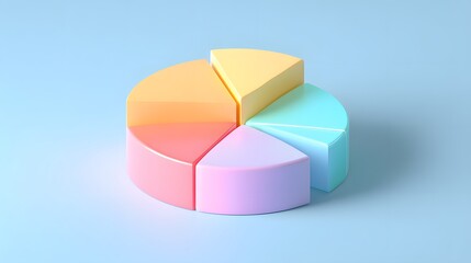 Colorful 3D Pie Chart on a Light Blue Background.