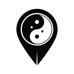 Black and white location pin icon with yin yang symbol map marker taijitu