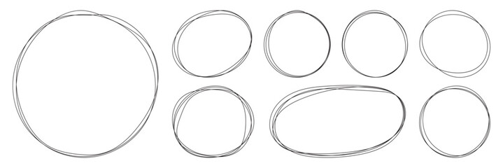 Abstract Sketch Scribble Circles. Hand drawn crayon ovals and circles. Ellipses in doodle style. Marker scratch scribble in rounder.