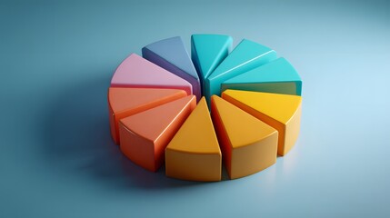 Obraz premium Colorful Pie Chart Segments on Blue Background Representing Data Division and Analysis.