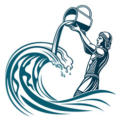 Aquarius zodiac sign symbol of a man pouring water creating a wave with a stylized artistic design