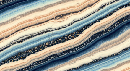 Blue and beige marble pattern with layered mineral bands and flowing abstract texture, evoking natural geological formations