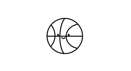 Whimsical line art illustration of a smiling basketball character on white backdrop