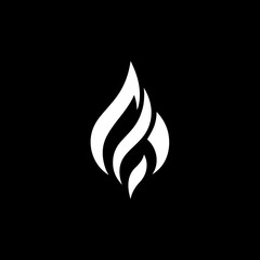 Abstract white flame icon on black background for design elements