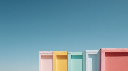 Colorful beach huts in sun