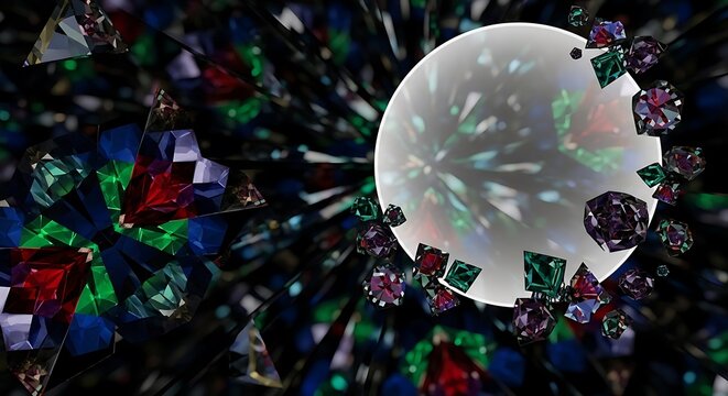 Enchanting jewel kaleidoscope with vibrant color explosion and cosmic orb - Powered by Adobe