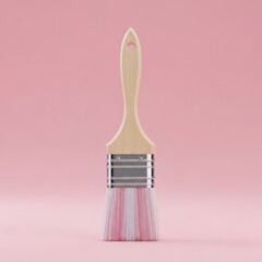 Single paint brush with pink and white bristles on light pink