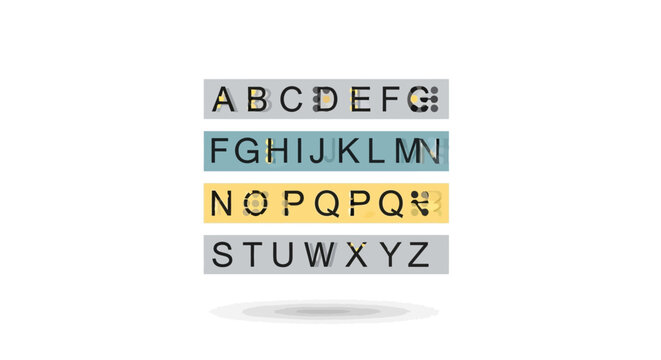 The complete English alphabet printed on colorful label maker tape strips.