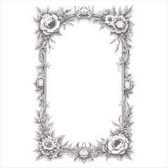 Highly Detailed Baroque Floral Frame in Grayscale Ornate Vector Border
