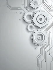 白とグレーの歯車と回路のテクノロジー背景
