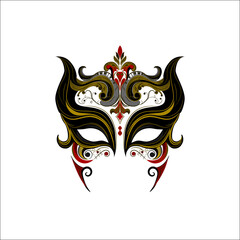 A highly detailed ornamental mask with black, gold, and red accents. Ideal for mystery, cultural, carnival, festival designs, and decorations.
